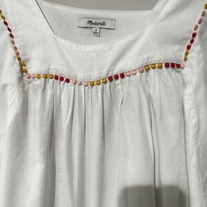 Madewell Women’s Medium White Boho Pom Pom Trim Peasant Blouse Top